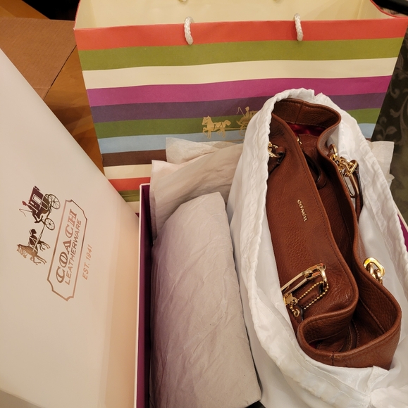 Cognac Pebble Leather COACH Tote Bag - Picture 11 of 16